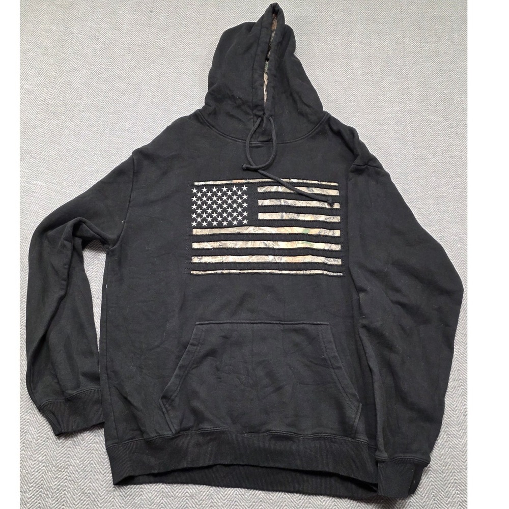 Buck Wear‎ Mens XL Black Hoodie American Flag Camo Graphic Pullover Sweatshirt